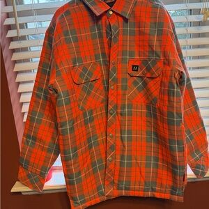 Orange and Gray Plaid Button-Up Shirt